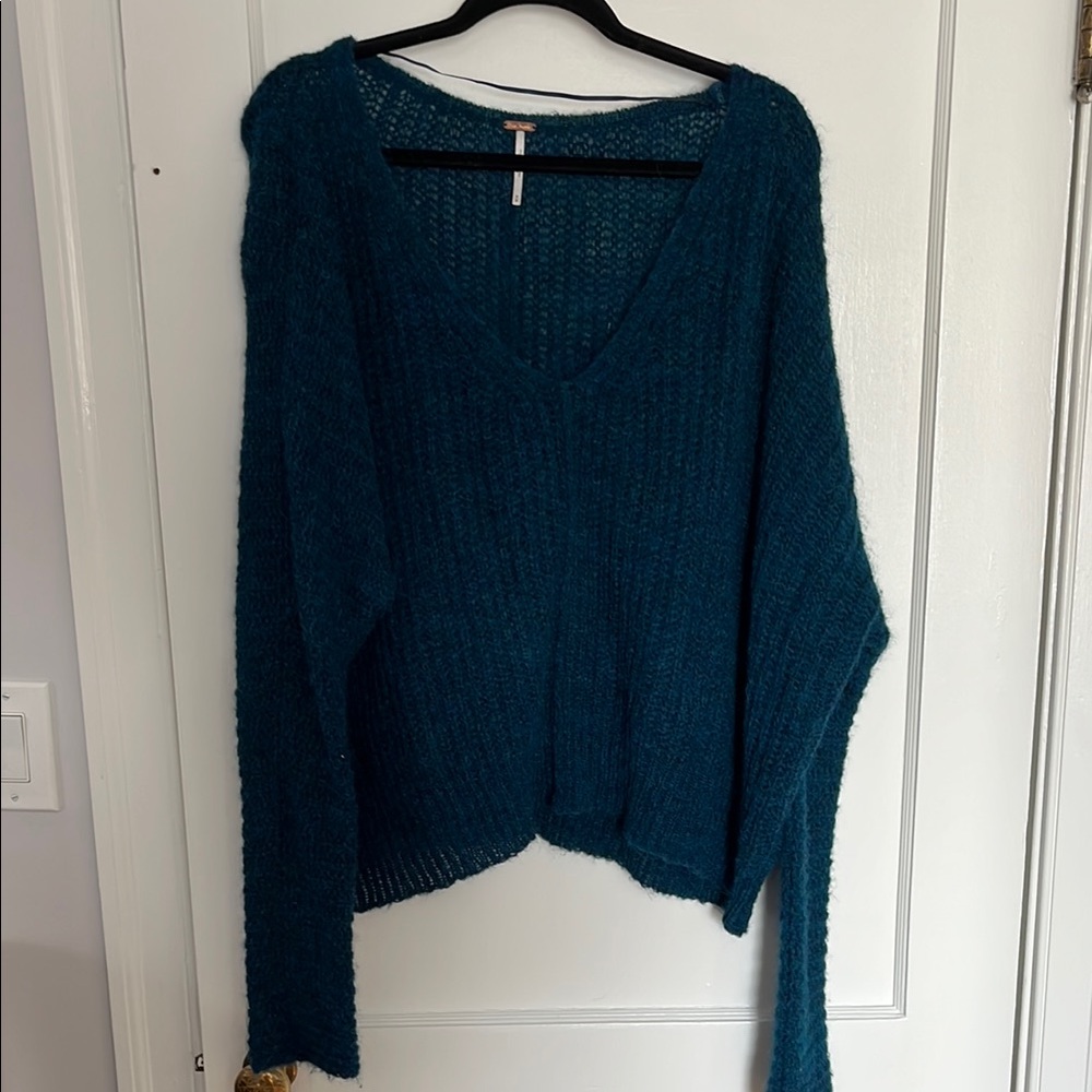 Free People Teal V-Neck Women's Sweater